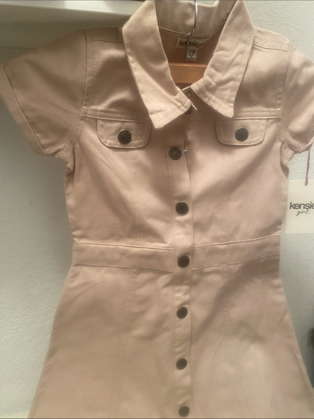 Kensie Neutral Beige Button-Front Mini Dress
